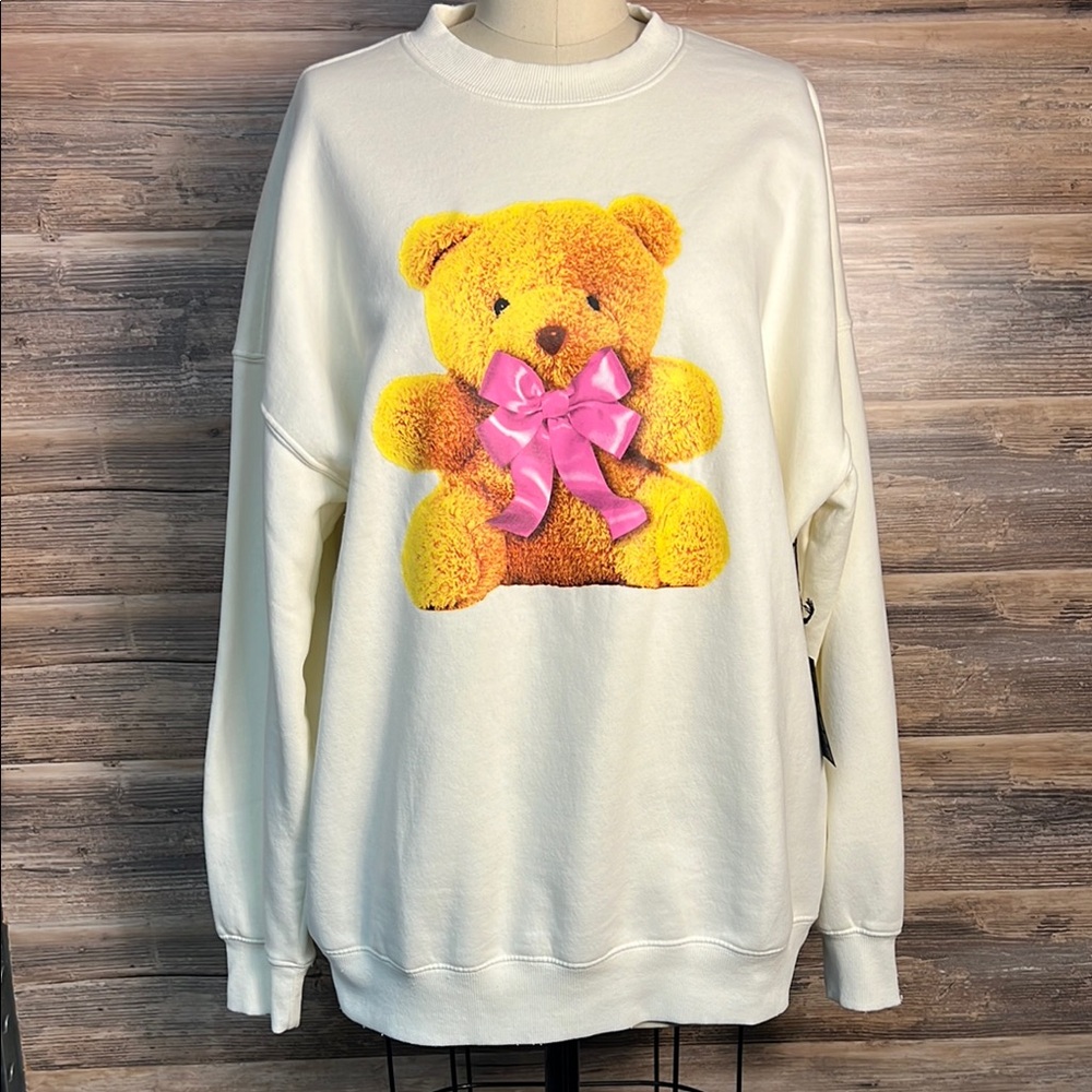 Forever 21 Oversized Teddy Bear Sweatshirt in Cream NWT